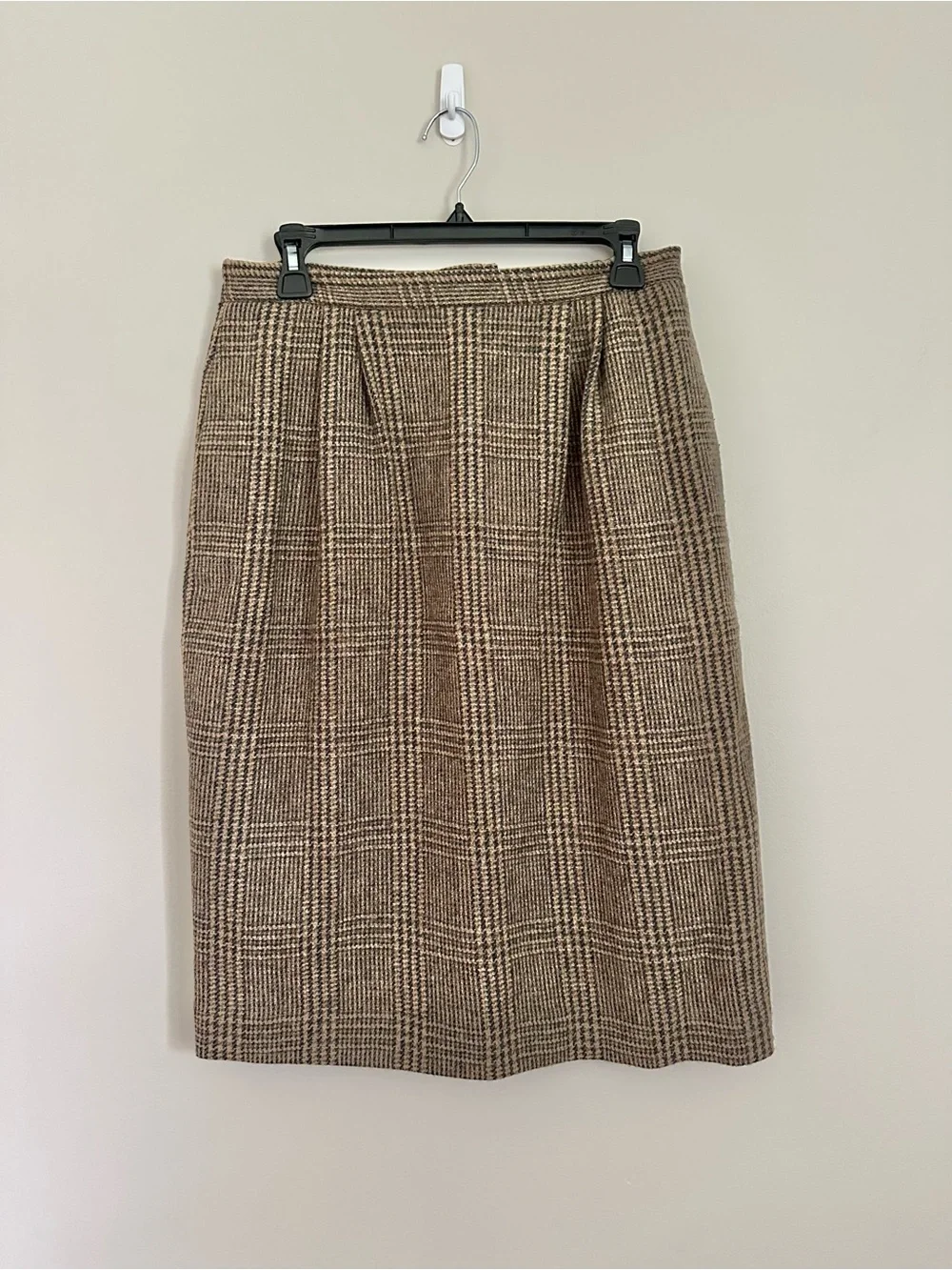 Vtg Charter Club Classic 100% Wool Plaid Skirt Suit Set Size 12 Brown Glen Plaid